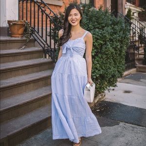 Blue and white striped seersucker maxi dress NWT